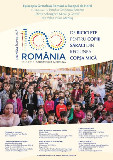 Sărbătorim Centenarul dăruind 100 de biciclete copiilor săraci din România. Iunie – luna copiilor în Episcopia Europie de Nord