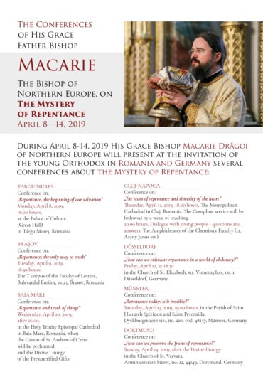 Father Bishop Macarie will present several conferences on the Mystery of Repentance