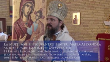 La Mulți Ani binecuvântați pentru Maria-Alexandra Smicală care împlinește astăzi 13 ani! PS Părinte Episcop Macarie, împreună cu slujitorii altarului și cu enoriașii din Stavanger, Norvegia, i-au cântat astăzi, după Sfânta Liturghie, tradiționalul La Mulți Ani!